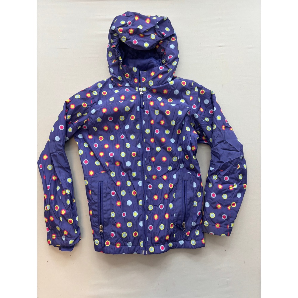 Lands End Kids Purple Polka Dot Hooded Windbreaker Jacket Size M 10-12